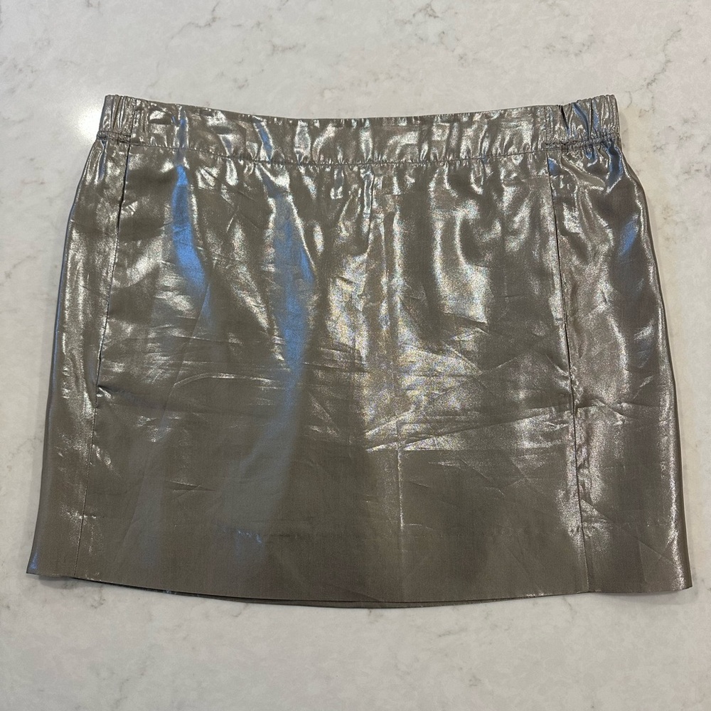 J. Crew Metallic Silver Silk Mini Skirt Sz 10